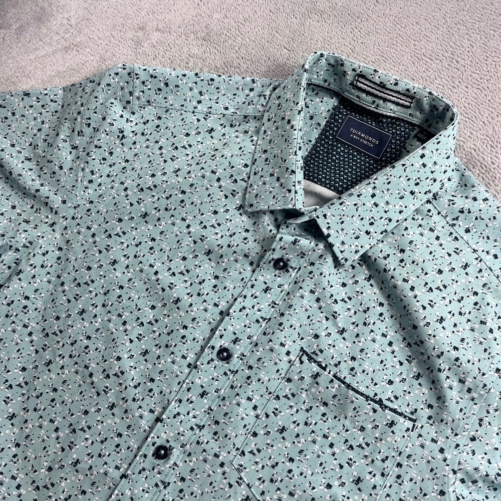 7Diamonds Freedom Train Mens Medium Blue Abstract Print 4-Way Stretch Shirt SS